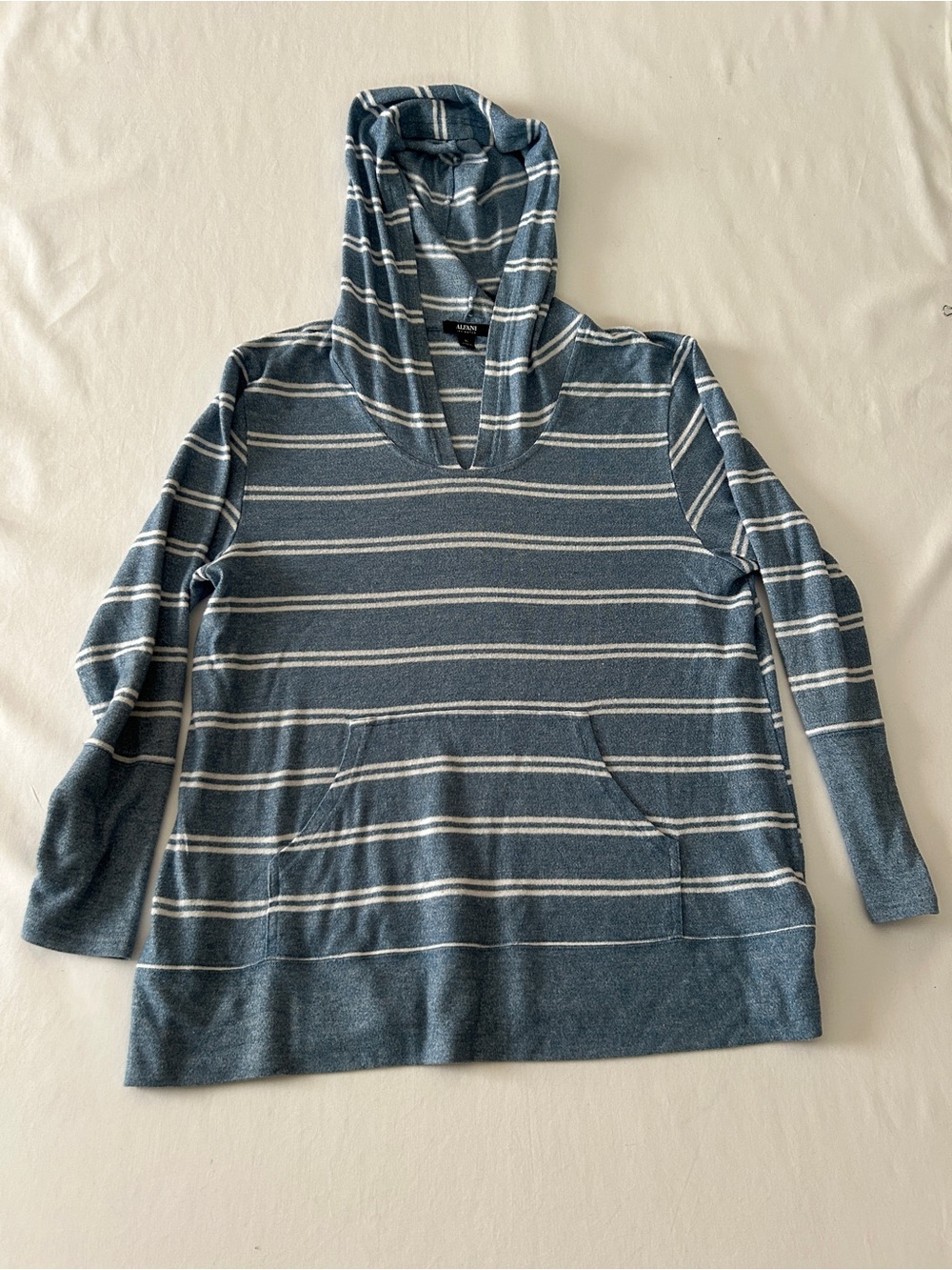 Alfani Blue and White Striped Hooded Pullover Sweater - Picture 2 of 5